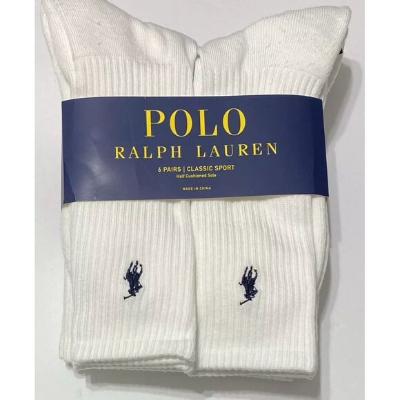Polo Ralph Lauren Other - Polo Ralph Lauren Classic Sport 6-Pair Crew Socks White with Blue‎ Polo Pony